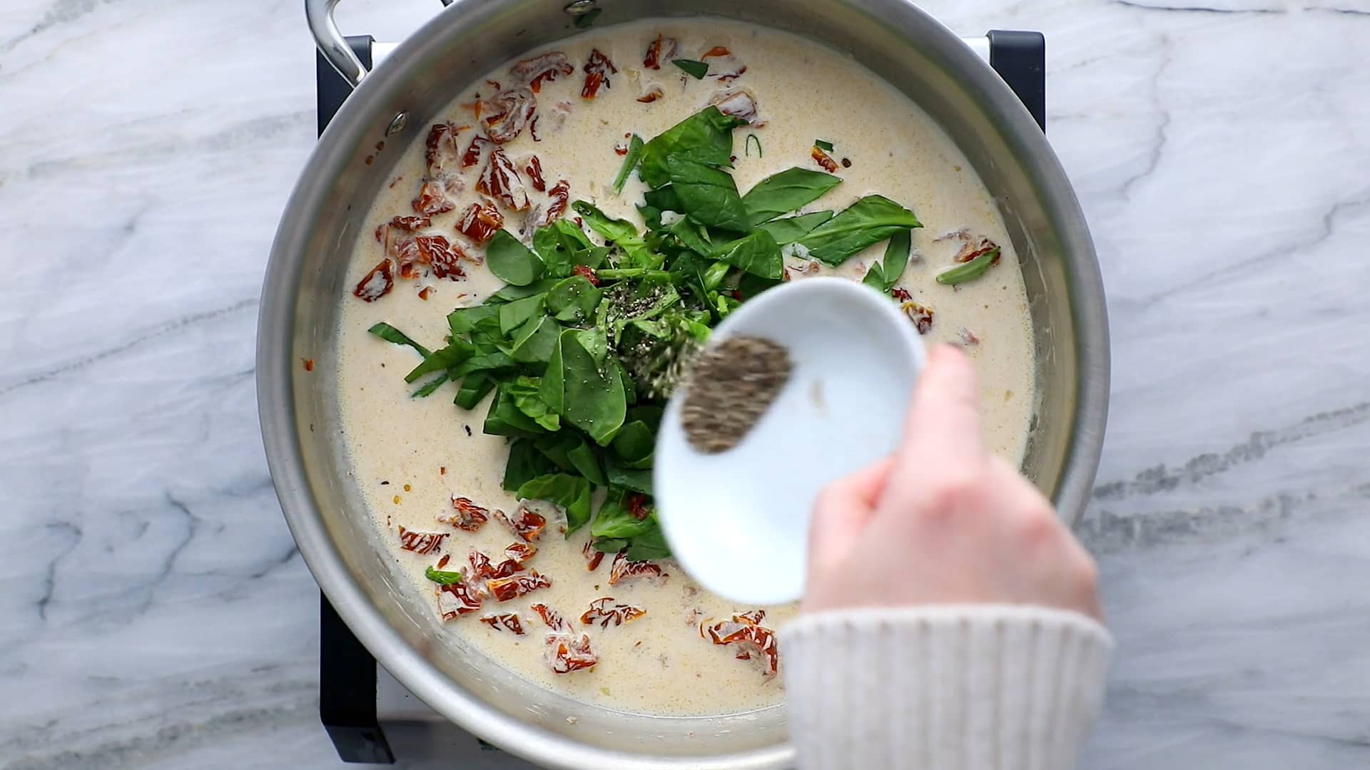Creamy Garlic SunDried Tomato Pasta Step 3 on Vimeo