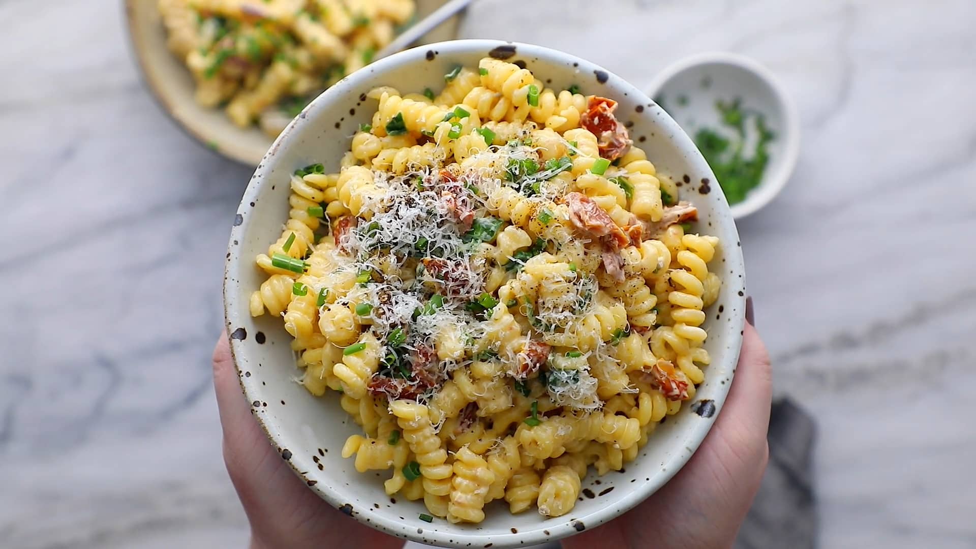 Creamy Garlic SunDried Tomato Pasta Step 4 on Vimeo