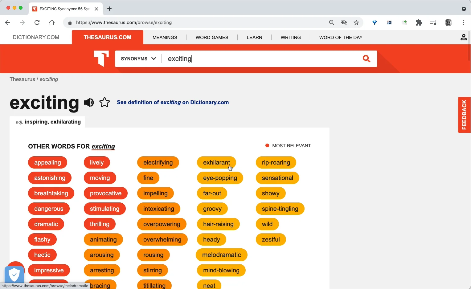 Thesaurus Menu Hover