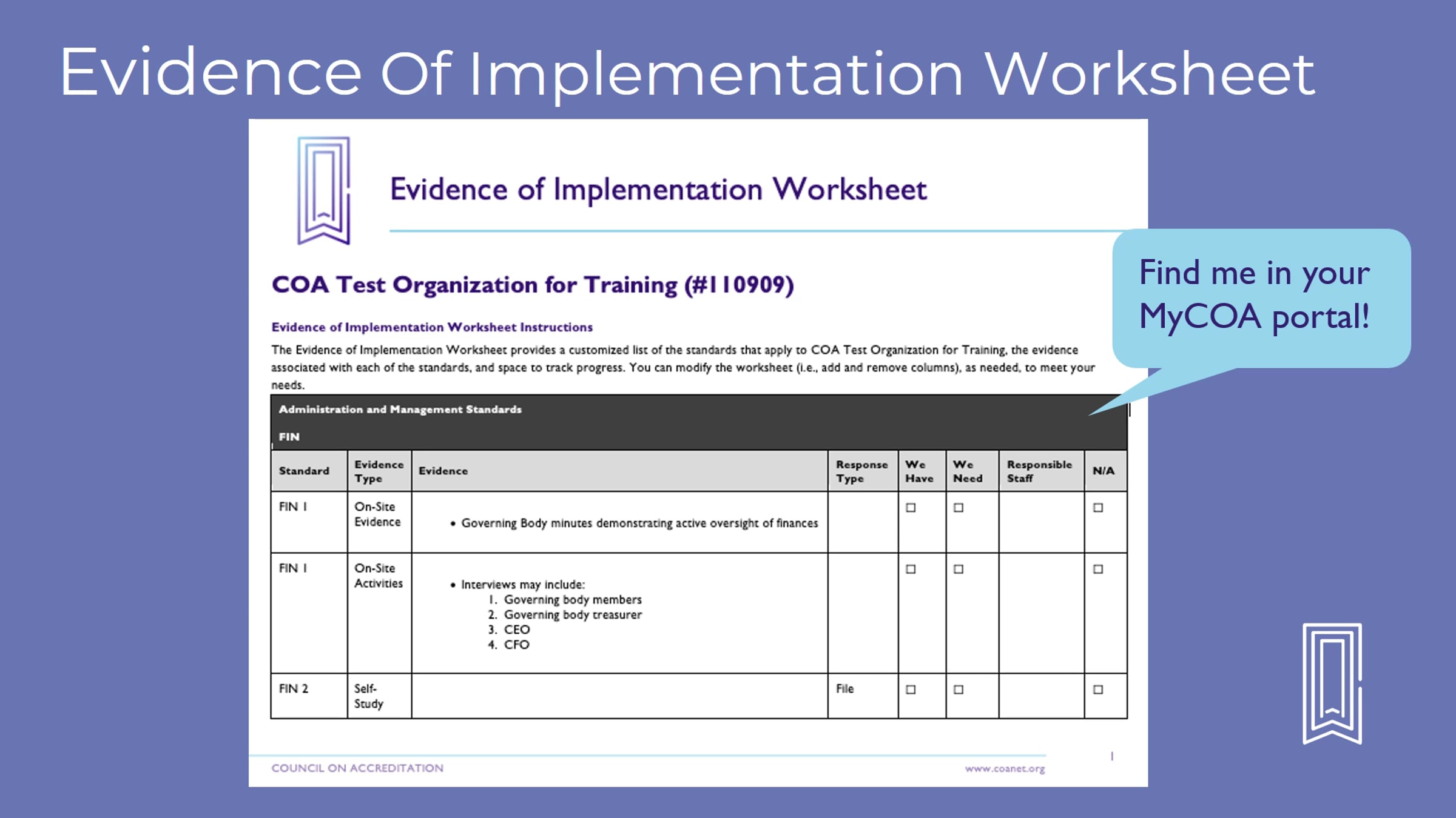 Assessing Your Practices Against COA Standards | Videos & Movies on Vimeo