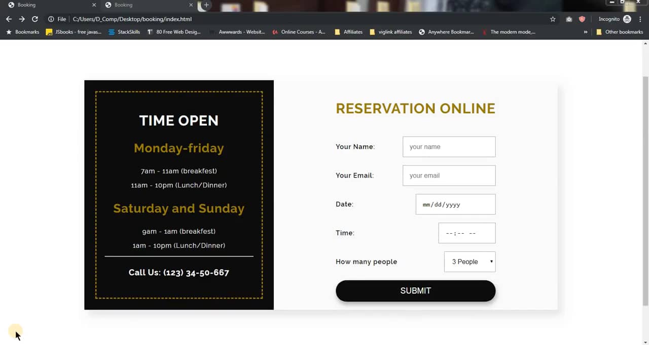 booking form html css code