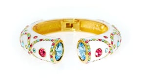Multicolored Crystal and Blue Swarovski Crystal Cuff Bracelet with White Enamel in 18kt Gold Over Sterling