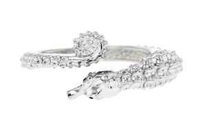Italian Sterling Silver Seahorse Bypass Bangle Bracelet with Sapphire Accents