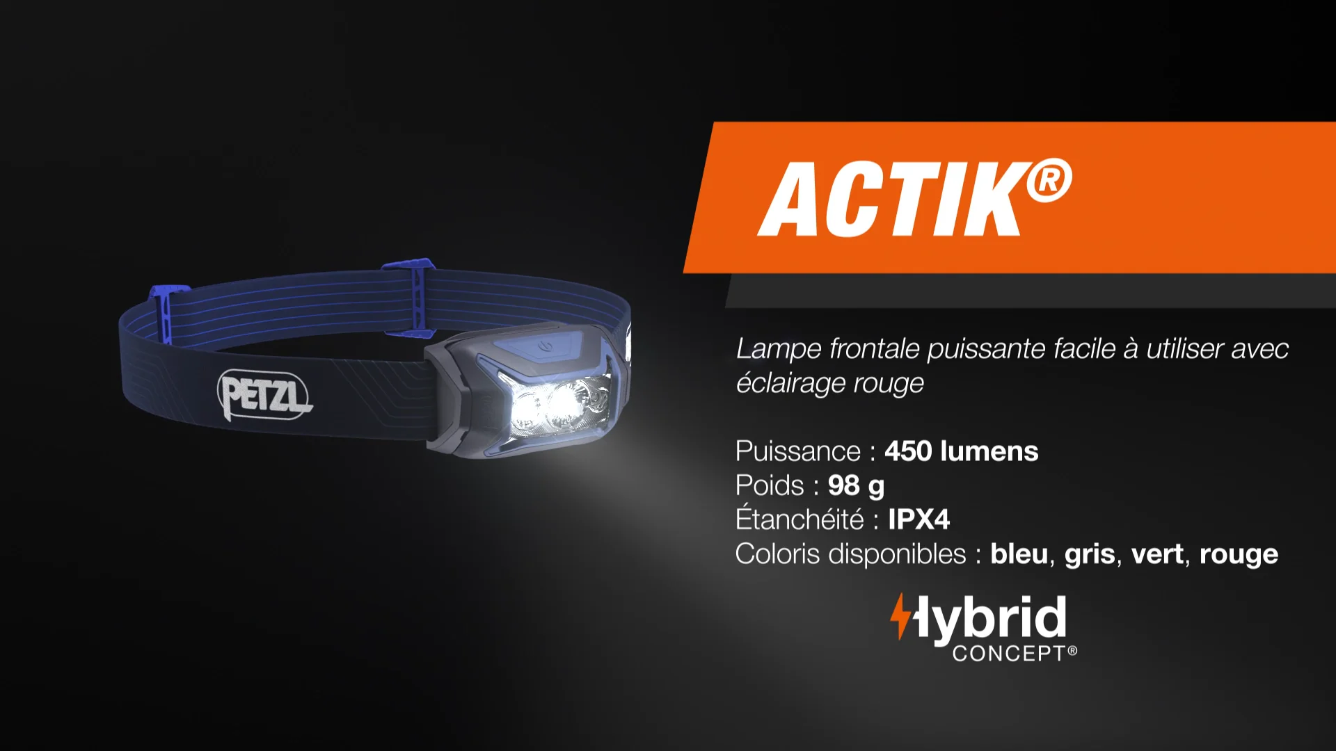 Lampe Frontale Petzl Actik Core 450 Lumens - Rechargeable - Éclairage Rouge - Gris