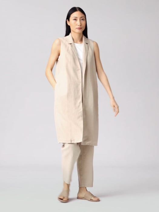 Linen Blend Long Vest | EILEEN FISHER