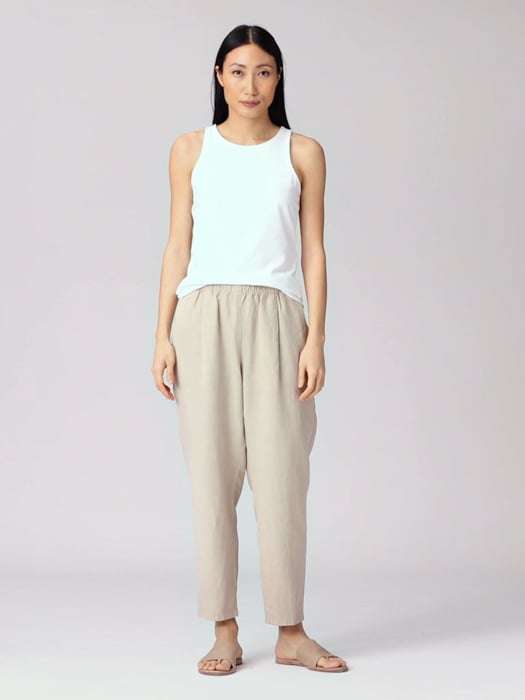 Buy Brown Relaxed Tapered Linen Blend Pleated Front Trousers from