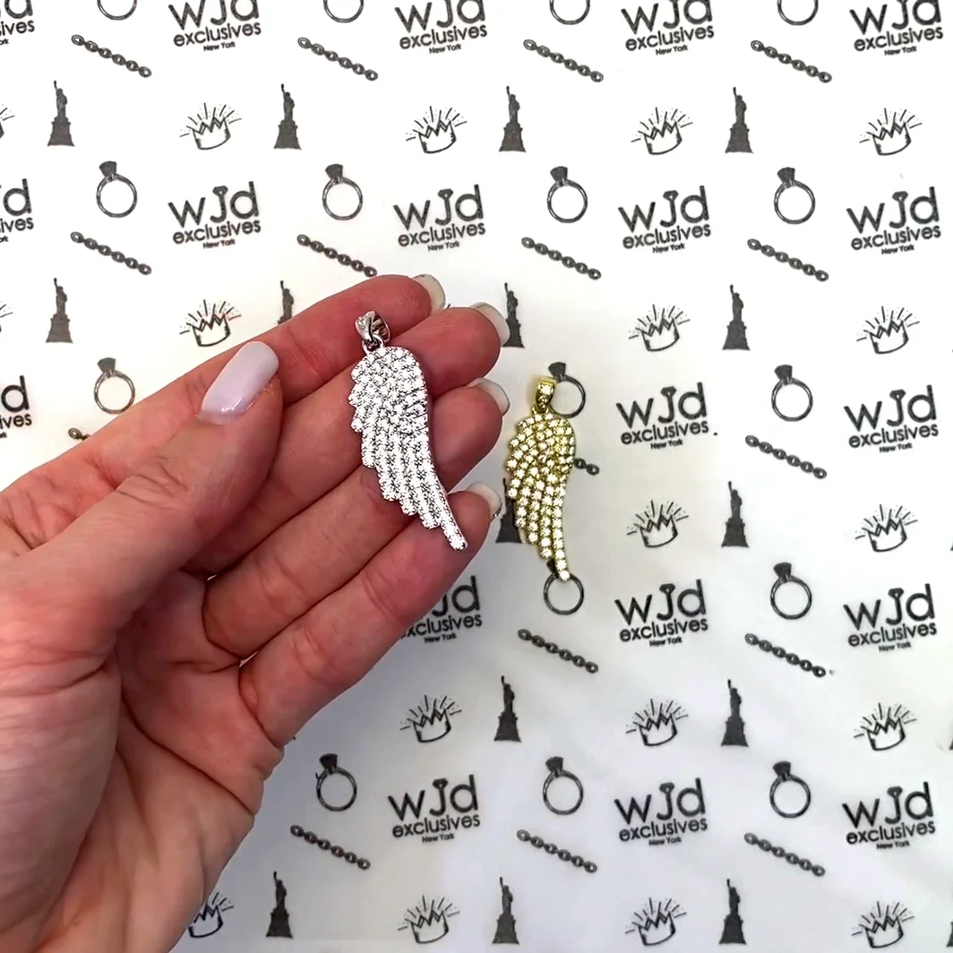 14K Gold Over 925 Silver White Zirconia Pave Angel Wing Pendant 1.77