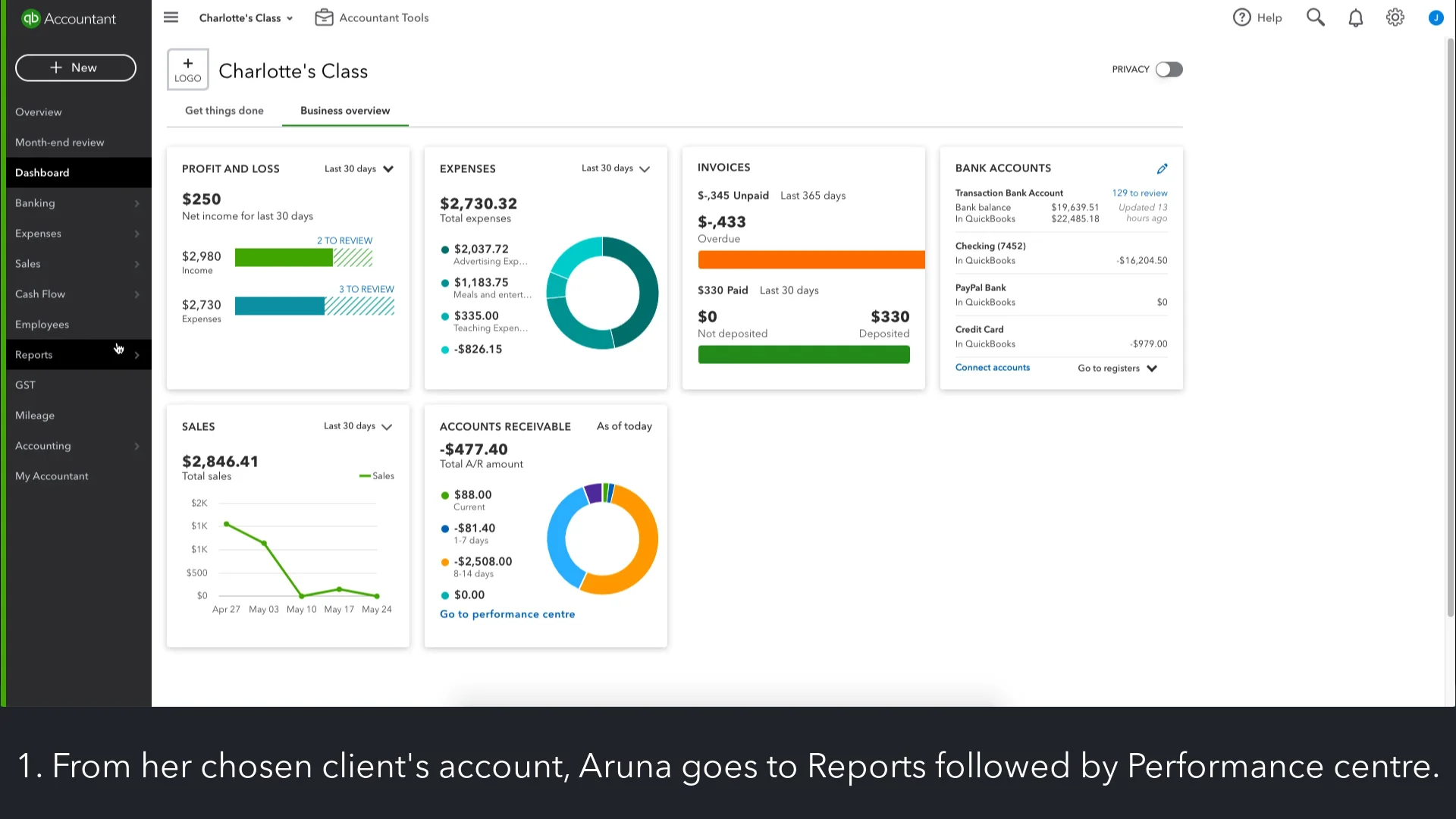 QuickBooks Online - Navigating the Performance Centre on Vimeo