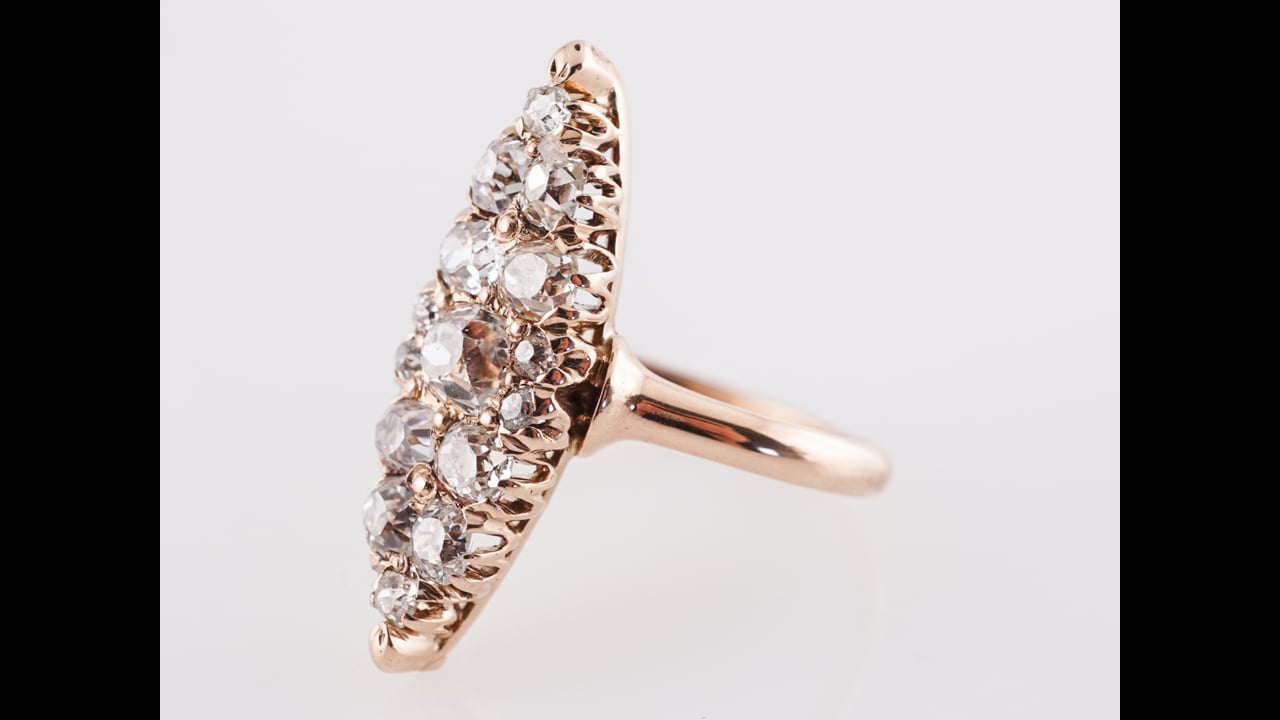 Antique 18ct Yellow Gold, Marquise and Rose Cut Diamond, Fancy Belle Époque Ring For Sale at