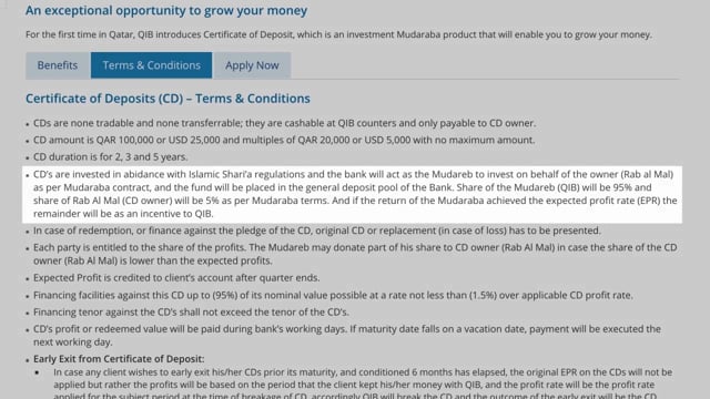 T&C: Certificate of Deposit Non-Tradability