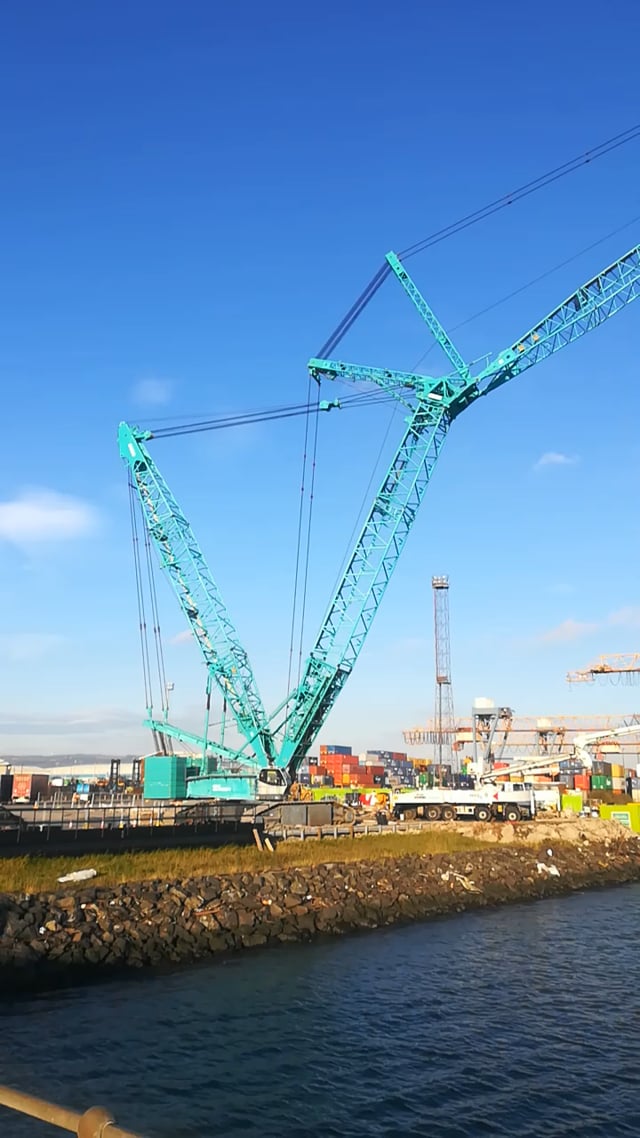 Erne Concrete Pumping | One of our big booms pouring the new Stena Line mooring dolphins, Belfast Docks