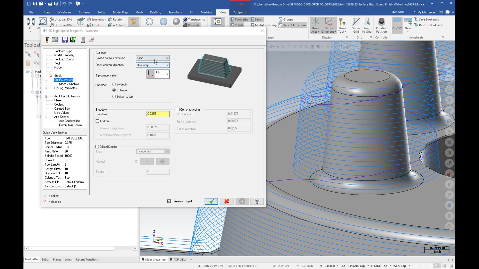 3D Mill Finishing Toolpaths