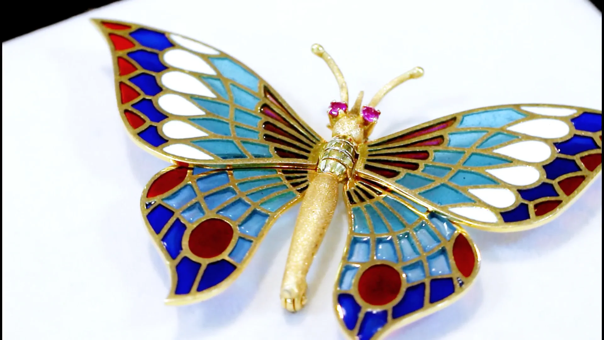 Ruby and Plique-a-Jour, 18ct Yellow Gold Butterfly Brooch