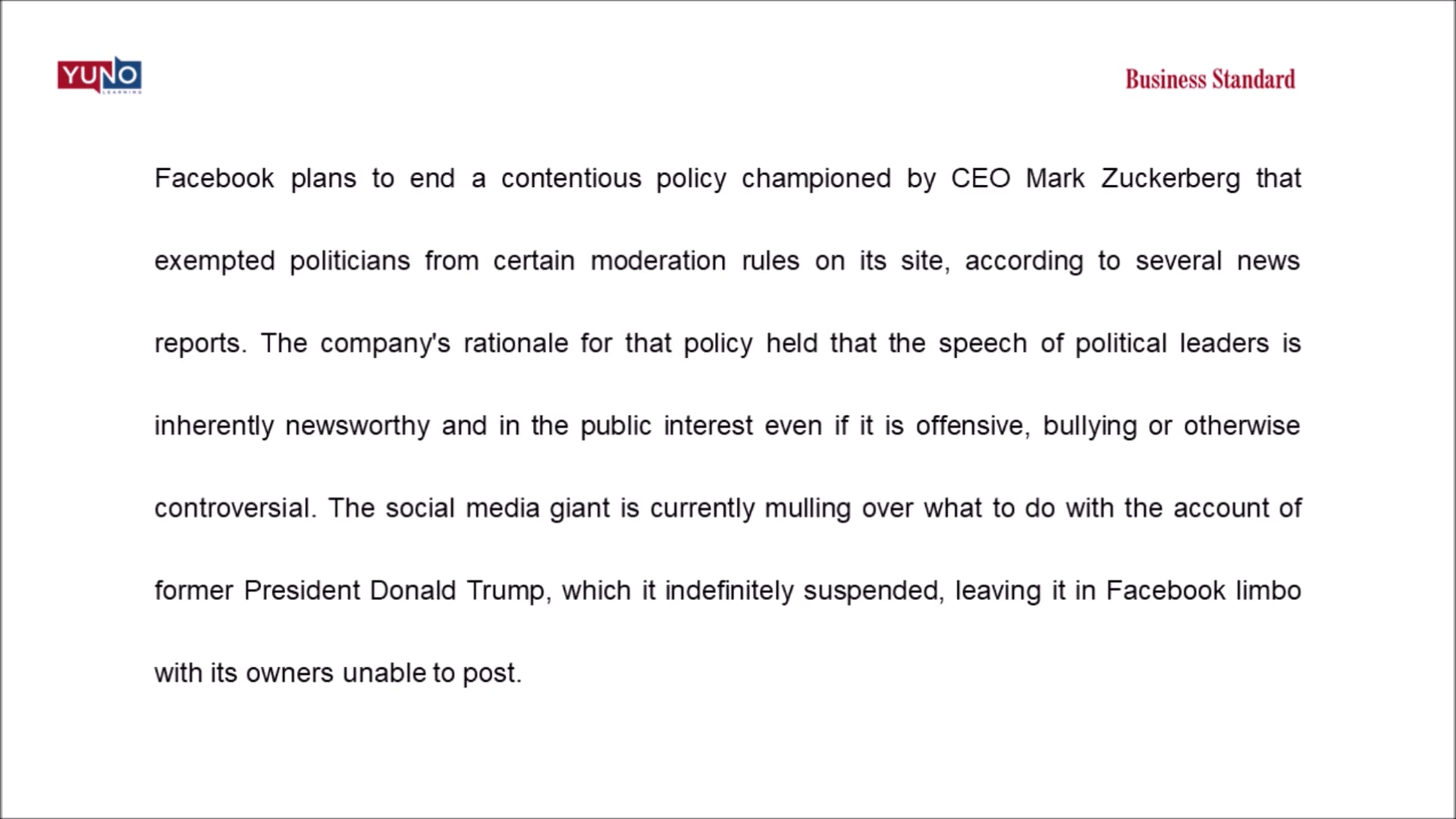 News Vocabulary: Facebook to end special treatment for politicians