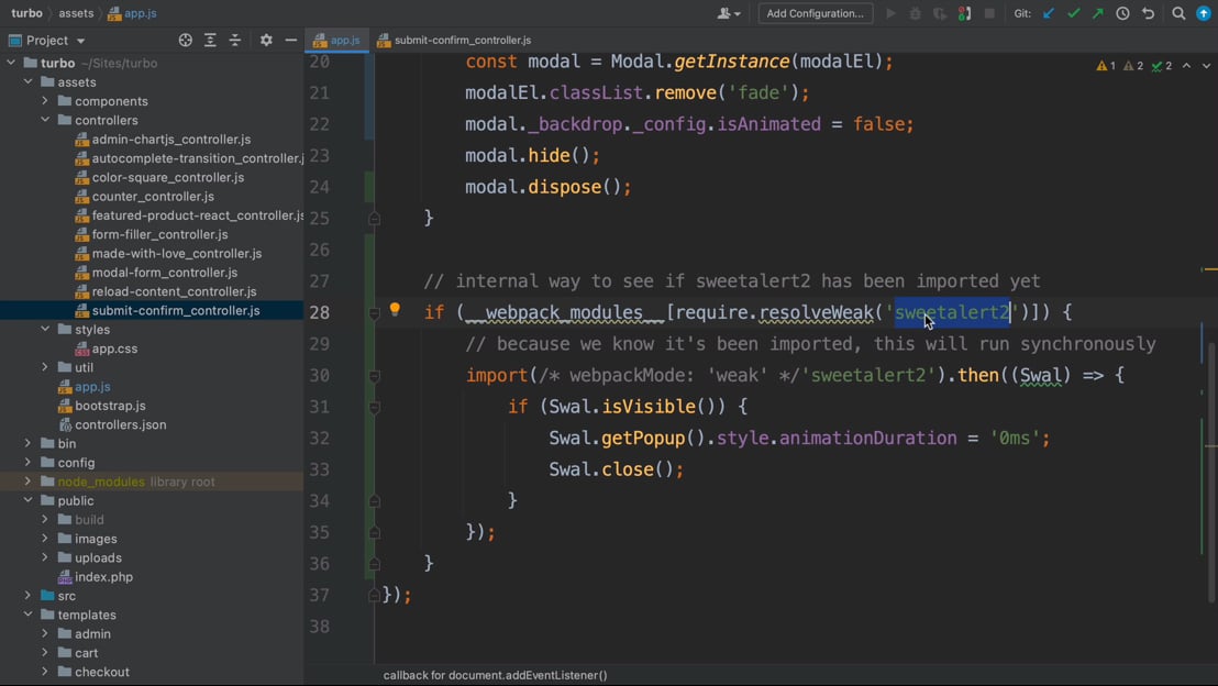Fixing the Sweetalert Modal > Symfony UX: Turbo | SymfonyCasts