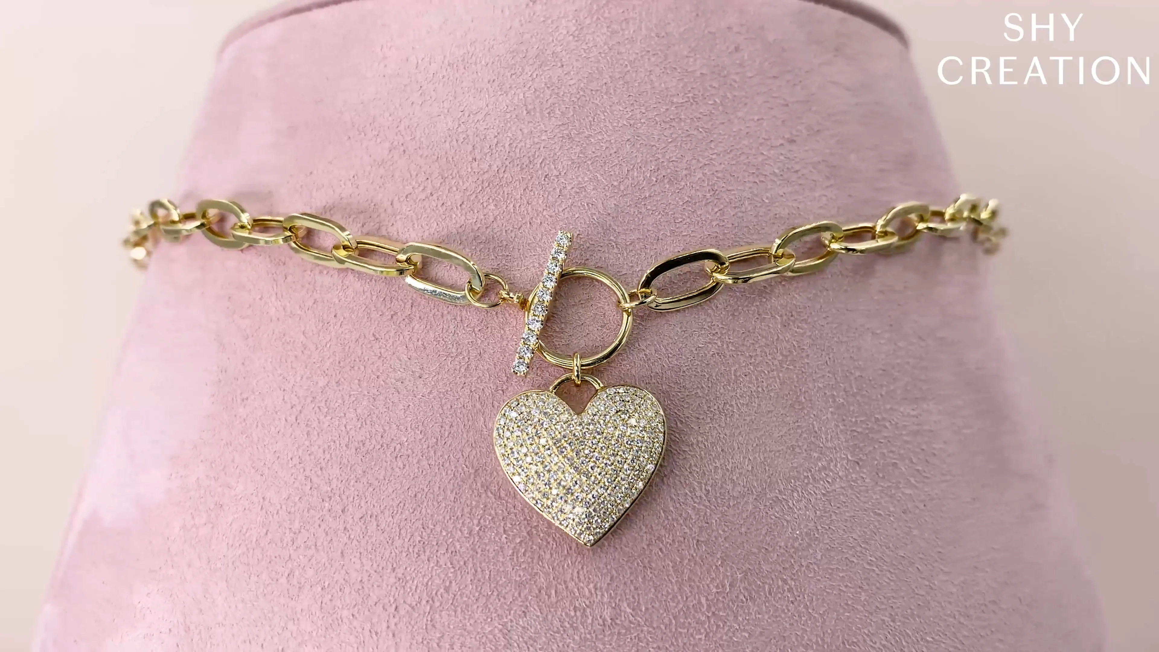 0.50CT DIAMOND PAVE HEART PAPER CLIP LINK NECKLACE – Shy Creation