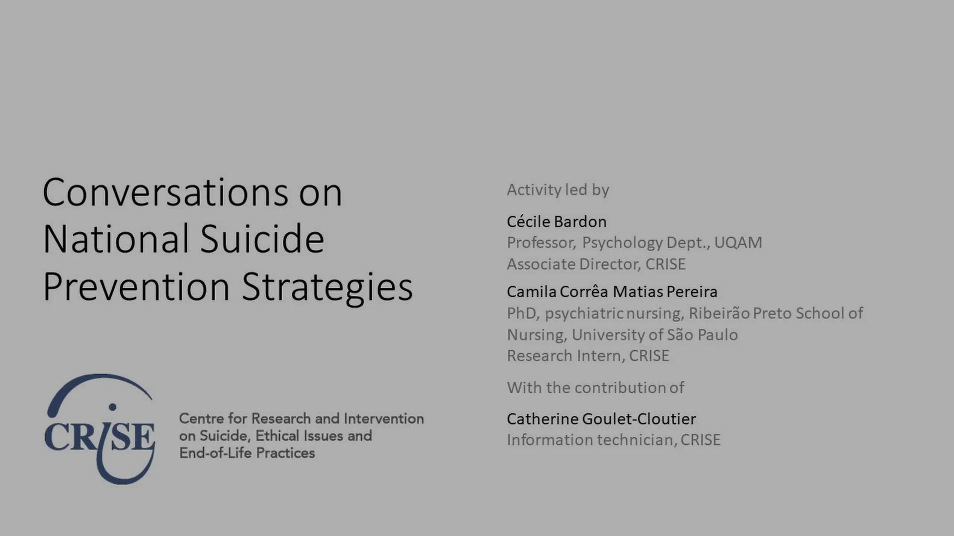 Conversations on National Suicide Prevention Strategies on Vimeo