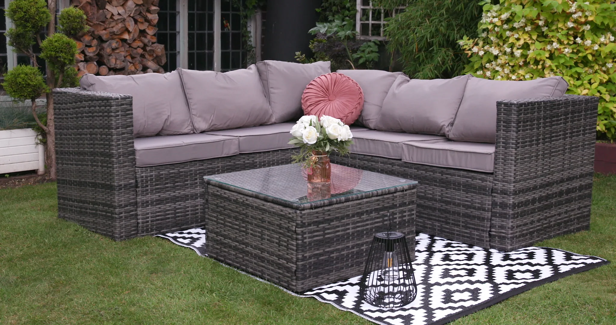 Vancouver 5 seater grey rattan corner sofa patio store set