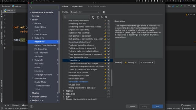 Configurer PyCharm pour les annotations de type