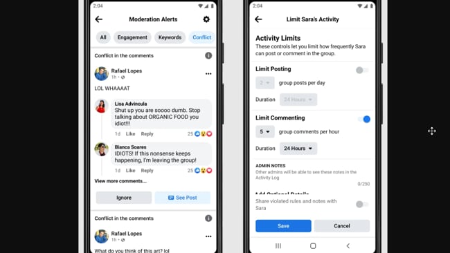 Neue Konflikt Warnungen für FB Gruppen