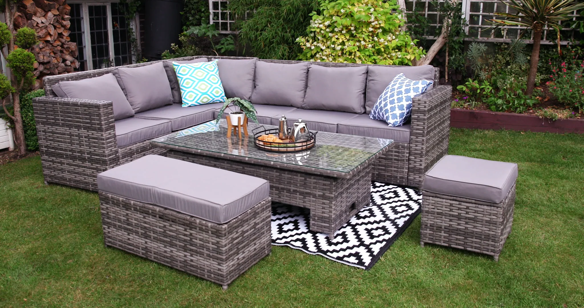 Barcelona 9 seater rattan garden furniture dining set in outlet grey