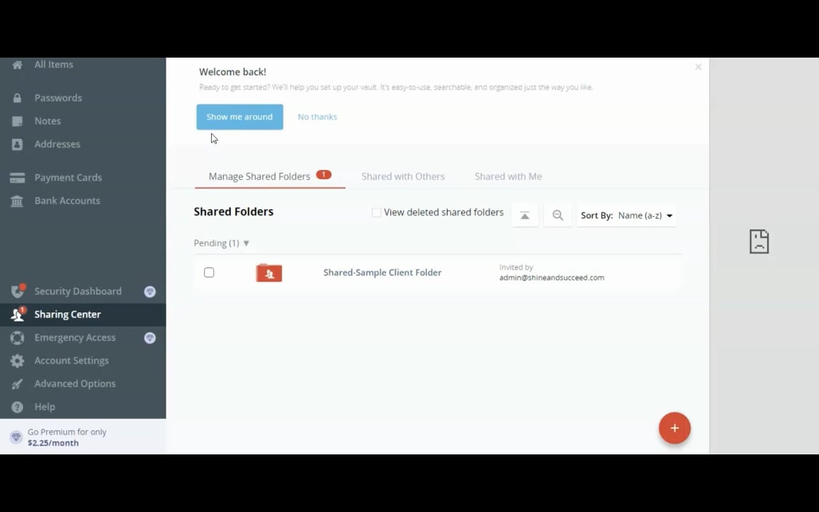 How to share access via LastPass using shared folder on Vimeo