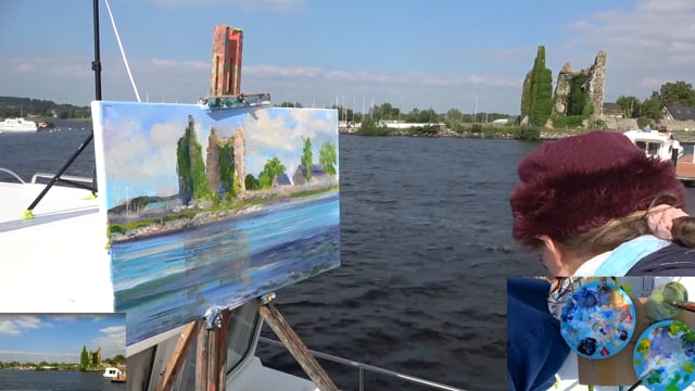 Painting Irish Castles on the Shannon from a Boat