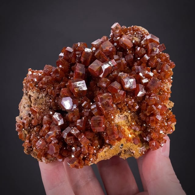 Vanadinite on Calcite (fluorescent) - THALL-06 - Mibladen mining district -  Morocco Mineral Specimen