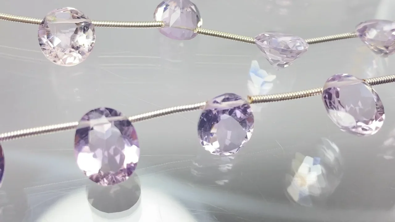 ピンクアメジスト（紫水晶） オーバルファセットカット11×9mm 1連（8粒