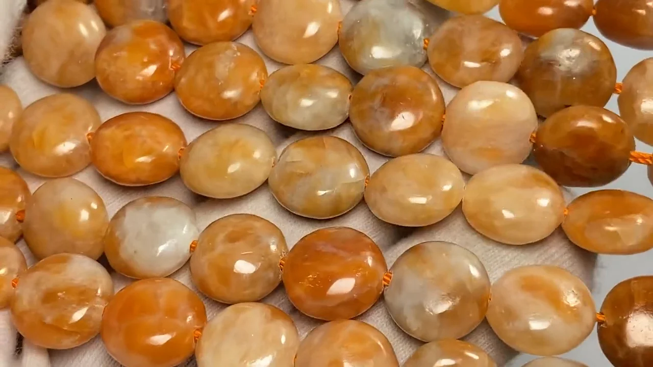 オレンジカルサイト コイン10×10mm ｜天然石ビーズの卸問屋・通販