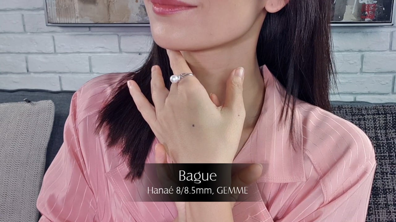 Fede Nuziale Hanaé - Oro Bianco, Diamanti & Perla Akoya 8/8.5mm, GEMME | Gemperles