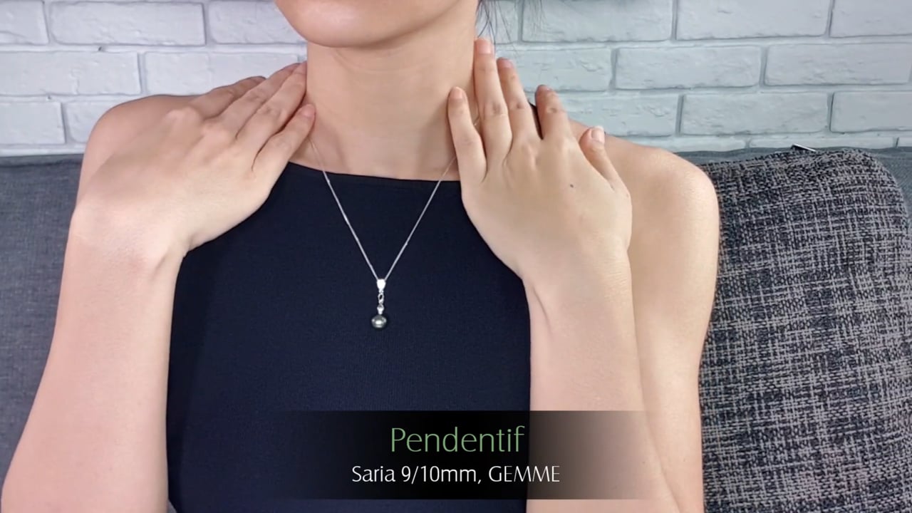 Pedentif Saria - Or Blanc, Diamants & Perle de Tahiti 9/10mm, GEMME | Gemperles
