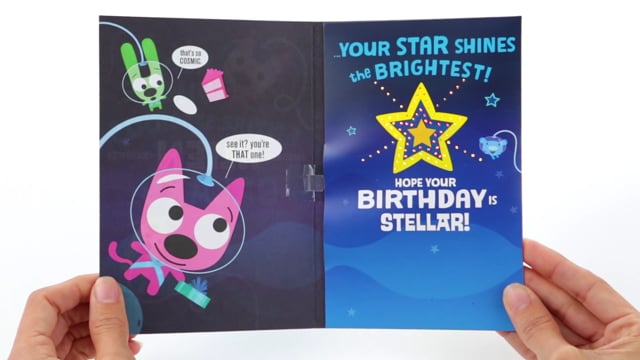 Hallmark Birthday Card ~ Hoops & YoYo Sound & Light Animated Cartoon Alien