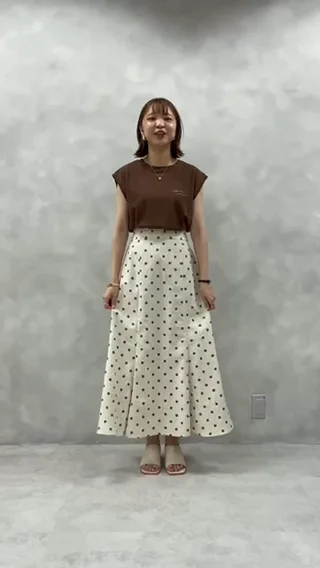 着用動画】WEB限定カラー有り】osono長さ変えられる綿麻ドットスカート