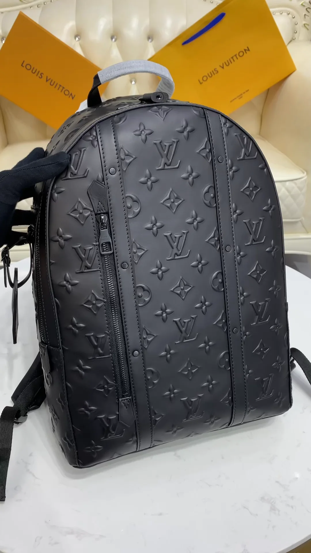 Louis Vuitton Armand Backpack Monogram Seal Black in Leather with