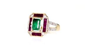 80 Carat Emerald, .70 ct. t.w. Ruby and .22 ct. t.w. Diamond Ring in 14kt Yellow Gold