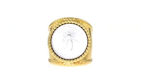 Italian Andiamo 14kt Yellow Gold Over Resin Genuine Bee Lira Coin Ring