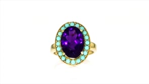 Turquoise and 4.80 Carat Amethyst Halo Ring in 18kt Gold Over Sterling