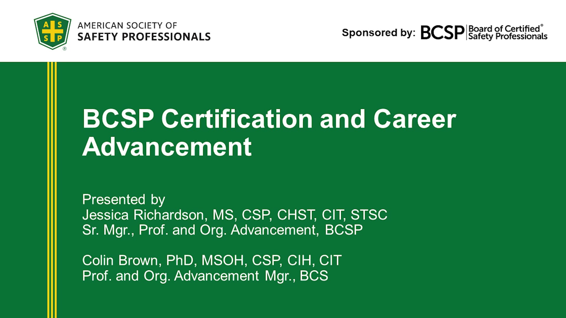 BCSP - Certification And Career Advancement On Vimeo