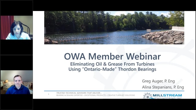 Millstream Engineering Presents: Eliminating Oil & Grease From Turbines, Using “Ontario-Made” Thordon Bearings