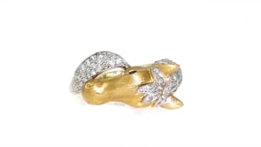 29 ct. t.w. Diamond Horse Ring with Black Diamond Accents in 18kt Gold Over Sterling