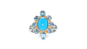 Turquoise and 1.00 ct. t.w. Swiss Blue Topaz Ring in Two-Tone Sterling Silver