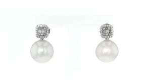 12-14mm Cultured Pearl and .42 ct. t.w. Diamond Earrings in 18kt White Gold