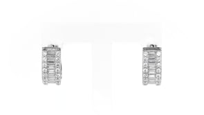 1.30 ct. t.w. Baguette and Round CZ Huggie Hoop Earrings in Sterling Silver