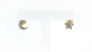 Diamond-Accented Moon and Star Earrings in 14kt Yellow Gold