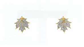 20 ct. t.w. Diamond Maple Leave Earrings in 18kt Gold Over Sterling