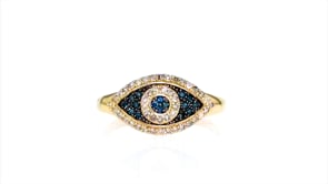30 ct. t.w. Blue and White Diamond Evil Eye Ring in 14kt Yellow Gold