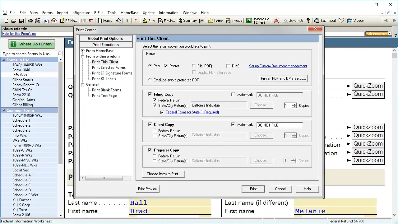 ProSeries Tax Software - Intuit - ProSeries Tax Software - Printing in ...