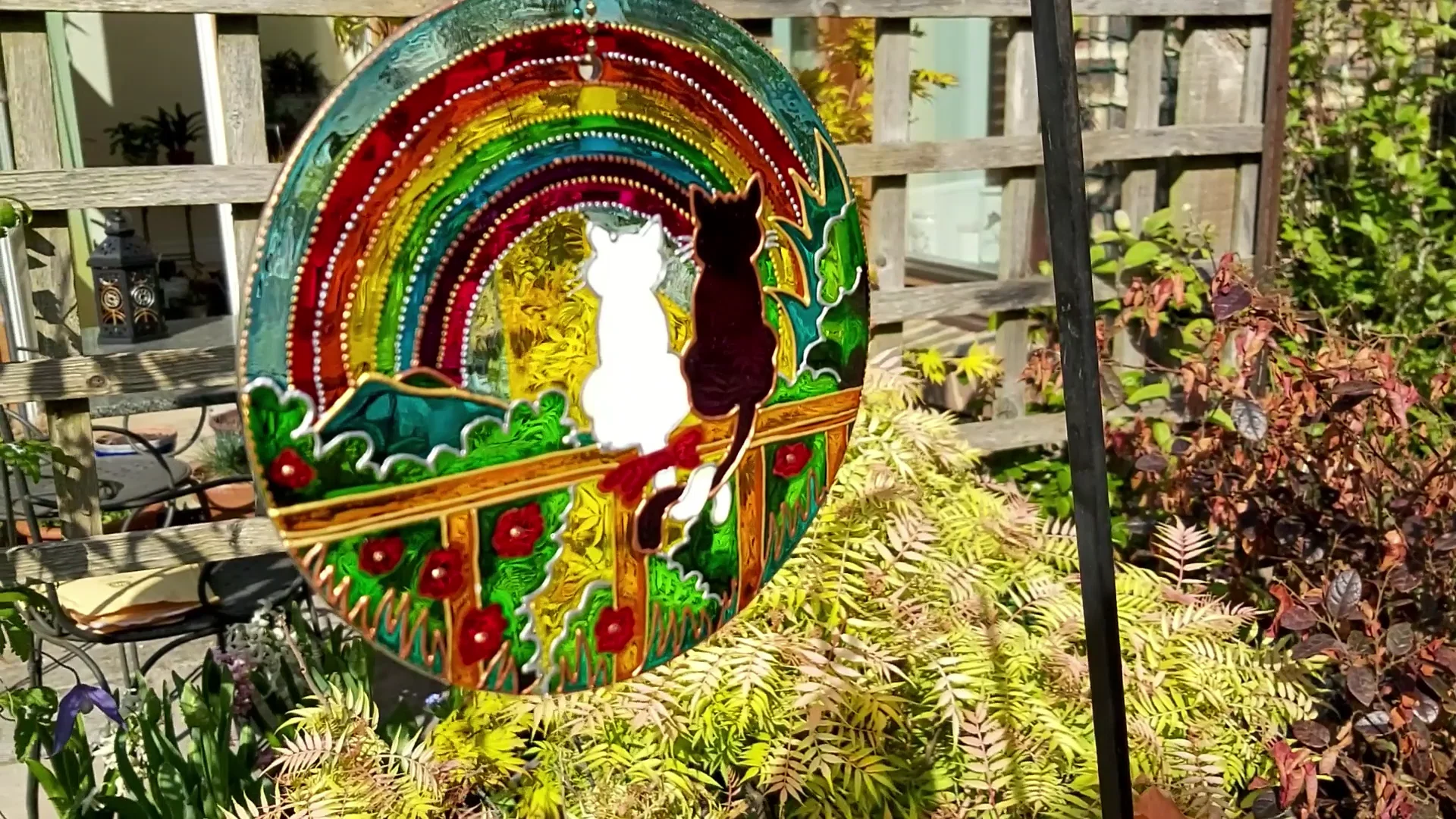 Happy Rainbow Cats Hanging Garden Suncatcher, Stained Glass Window