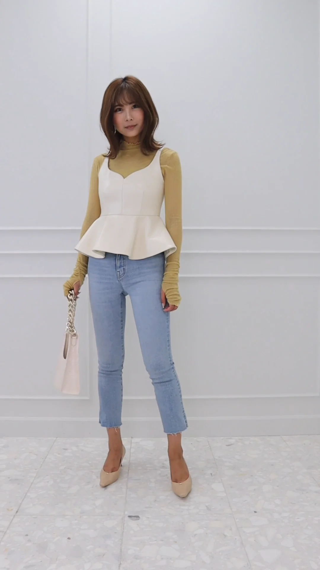 eimy デニムストレッチクロップセミフレア(23 LIGHT BLUE): BOTTOM eimy デニムストレッチクロップセミフレア(23 LIGHT BLUE): BOTTOM